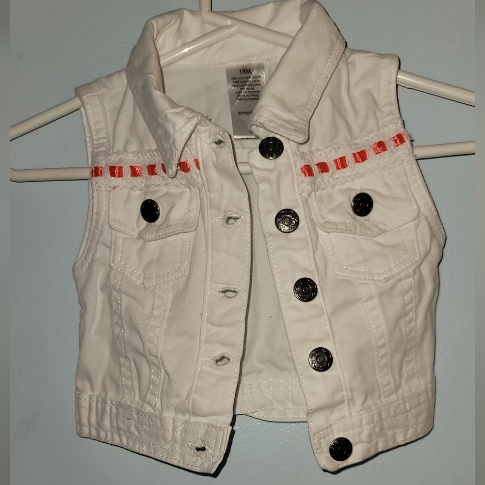 White Jean jacket vest  with Pretty  ribbon details